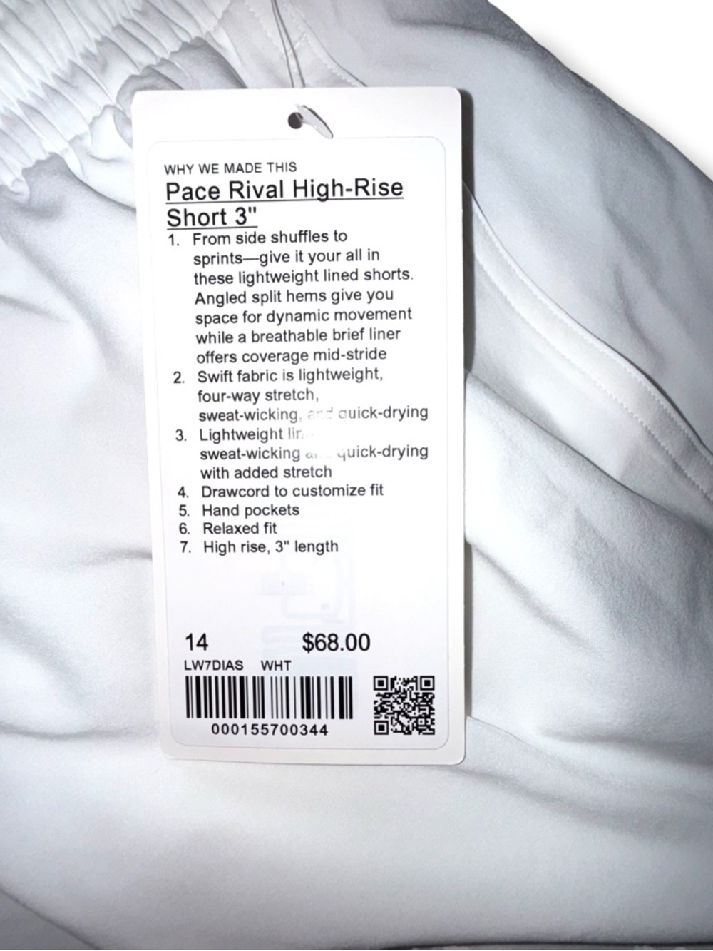NWT LULULEMON 3" Pace Rival High-rise Shorts - White Size 14 - Picture 3 of 9